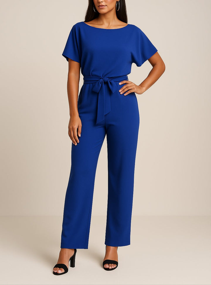 Women's Wide Leg Jumpsuit Short Sleeve Belted - Blau