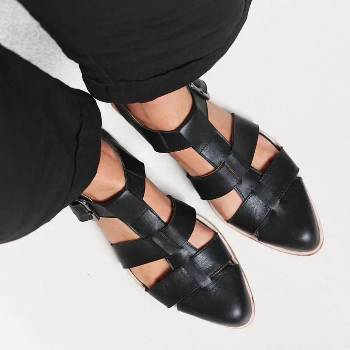 Women's Woven Flat Sandals Buckle Strap Closed Toe