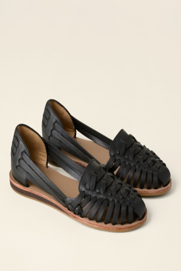 Women's Woven Leather Huarache Comfortable Sandals - Black